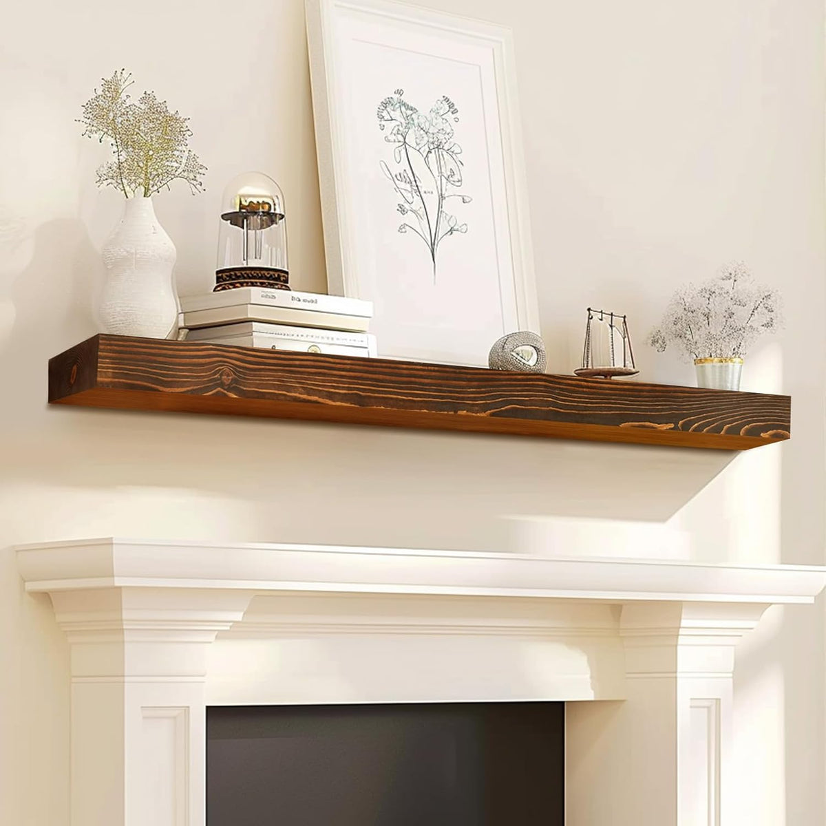 48x8x3 Fireplace Mantel - Solid Rustic Wood - Wall Mounted Floating Shelf with Invisible Heavy Duty