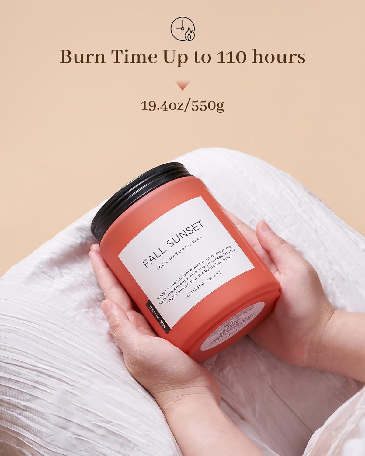 M&SENSE Fall Sunset Amber Scented 19.4oz 110 Hours Long Lasting Slow Burning Candle for