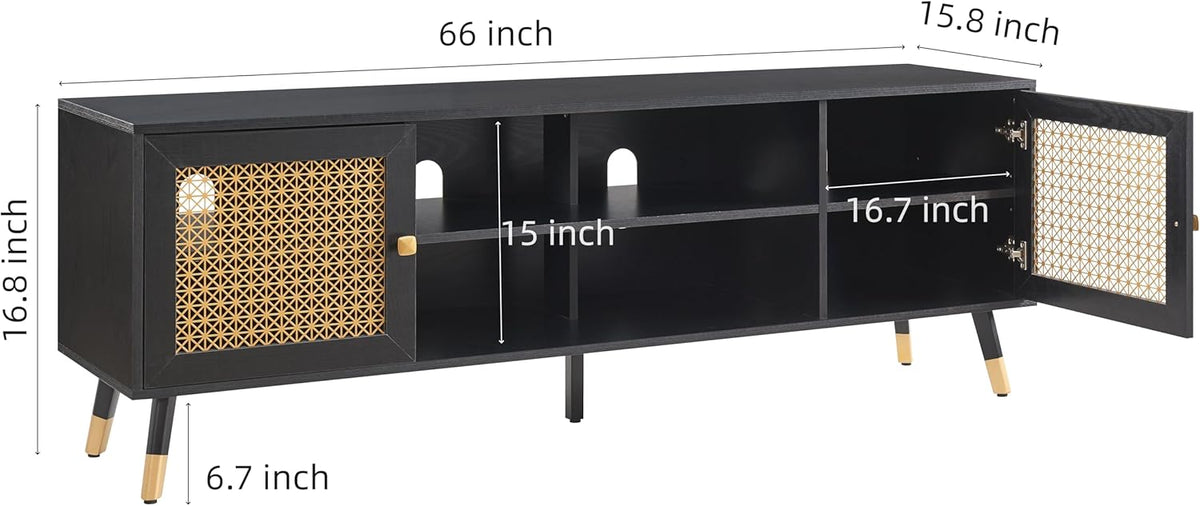 JYED Mid Century Modern TV Stand and Console for TVs Up to 75" - Black Entertainment Center, 2 Gold