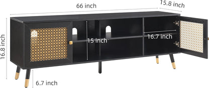 JYED Mid Century Modern TV Stand and Console for TVs Up to 75" - Black Entertainment Center, 2 Gold