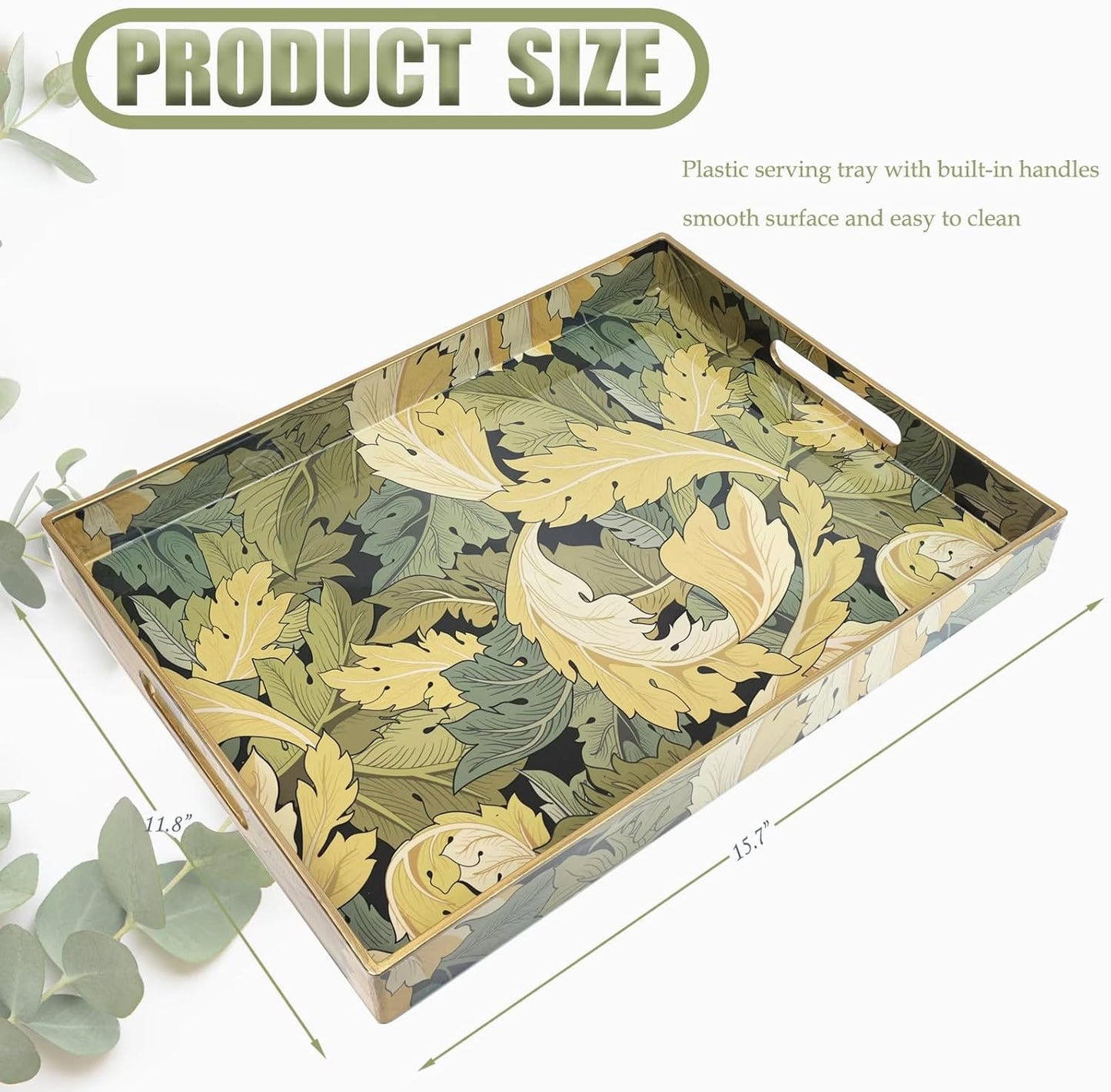 Spsyrine Serving Tray with Handles, Plastic Decorative Tray for Coffee Table, Living Room, Home