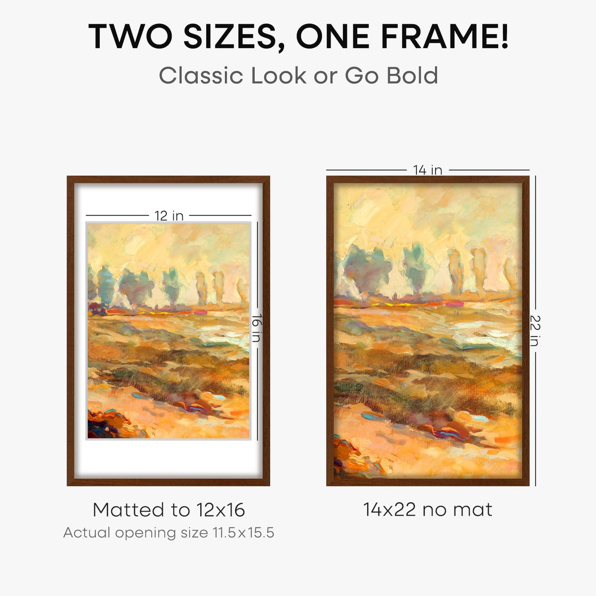 Homeforia 14x22 Picture Frame Brown, High End Dark Oak 14x22 Walnut Wooden Frames with Mat 12x16