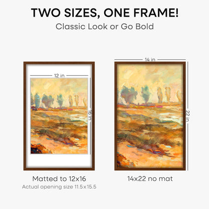 Homeforia 14x22 Picture Frame Brown, High End Dark Oak 14x22 Walnut Wooden Frames with Mat 12x16