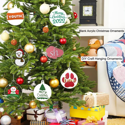 20Pcs 4 Inch Clear Acrylic Christmas Ornaments - DIY Craft Hanging Ornaments for Christmas Tree