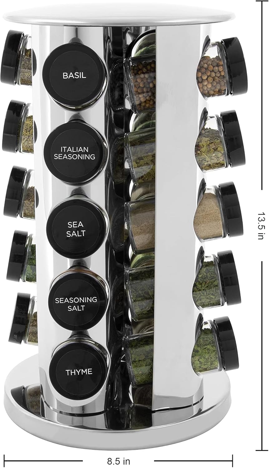 Kamenstein 20 Jar Revolving Countertop Spice Rack with Spices Included, FREE Spice Refills for 5