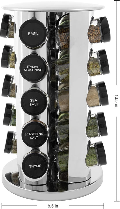 Kamenstein 20 Jar Revolving Countertop Spice Rack with Spices Included, FREE Spice Refills for 5