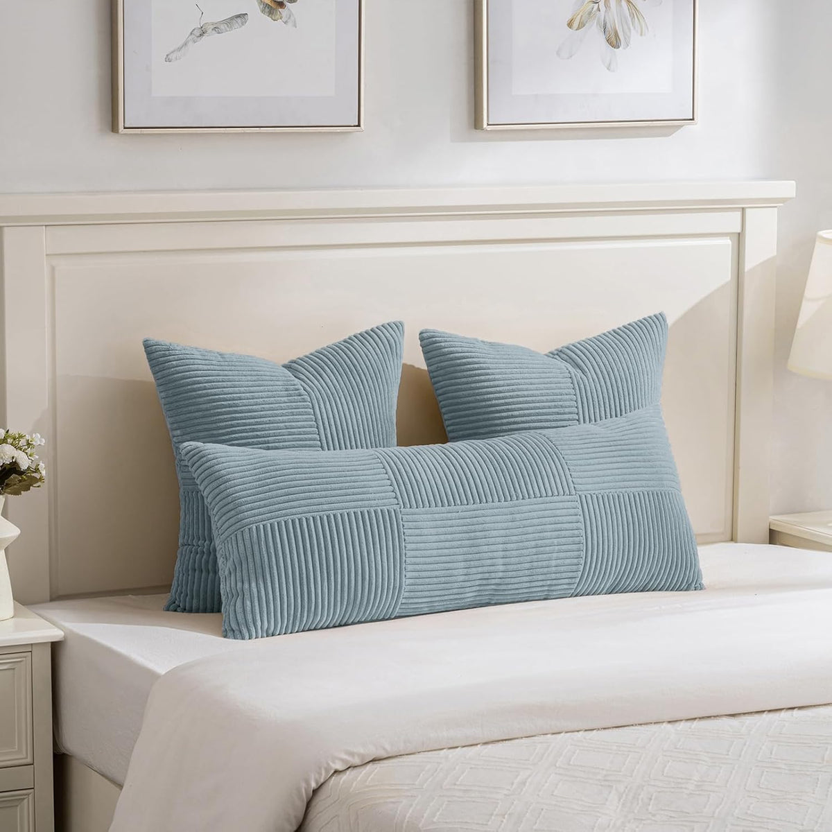 Fancy Homi Set of 2 Light Blue Samll Decorative Throw Pillow Covers 18x18 Inch with for Couch Bed