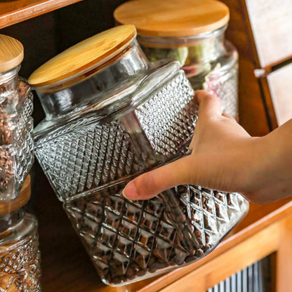 Large Glass Storage Jar, 60 FL OZ Glass Food Storage Containers with Bamboo Lid, Kitchen Containers