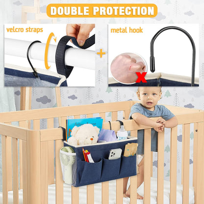Bedside Caddy Bedside Organizer Bedside Storage Caddy with Fixed Straps and Water Bottle Holder for
