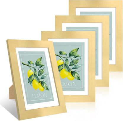 5x7 Picture Frame Set of 4, 5 x 7 Wood Photo Frames with Mat for 4x6, Wooden Frame with Real Glass