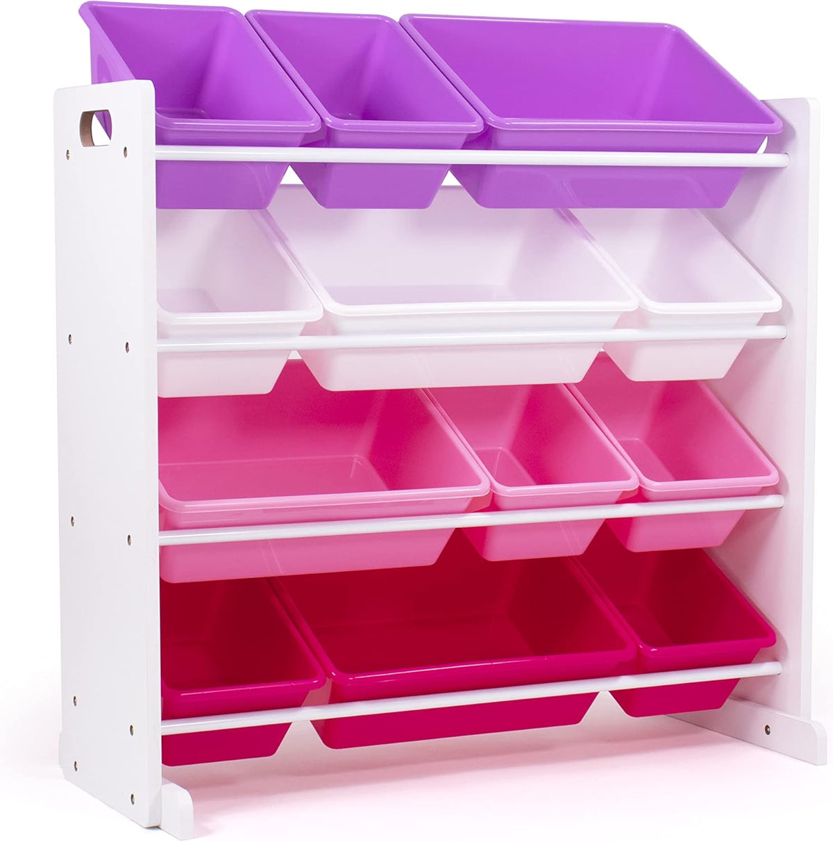 Humble Crew Kids Toy Storage Organizer with 12 Plastic Bins, White/Pink/Purple – Removable Bins for