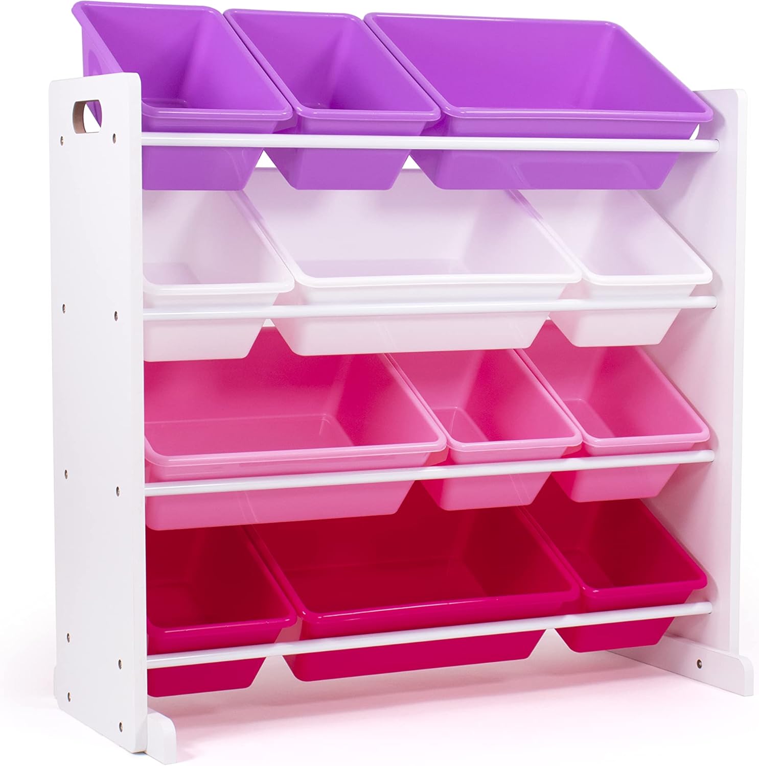 Humble Crew Kids Toy Storage Organizer with 12 Plastic Bins, White/Pink/Purple – Removable Bins for