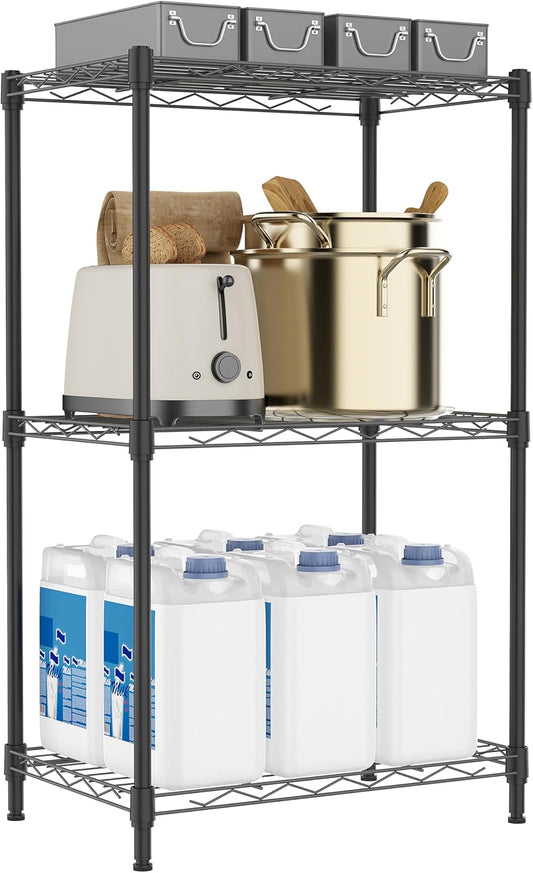 3 Tiers Shelf Metal Storage Shelves Wire Rack Closet Organizers with Wheel for Garage Kitchen