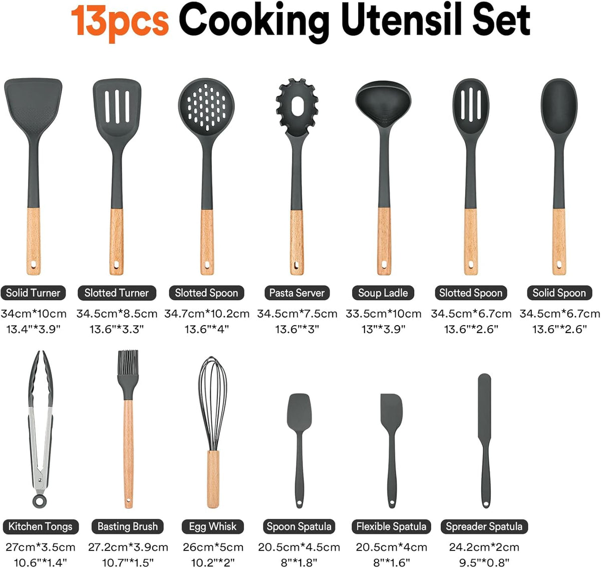Kitchen Utensils Set, 13PCS Silicone Cooking Utensils, Heat Resistant Kitchen Utensil Spatula Set