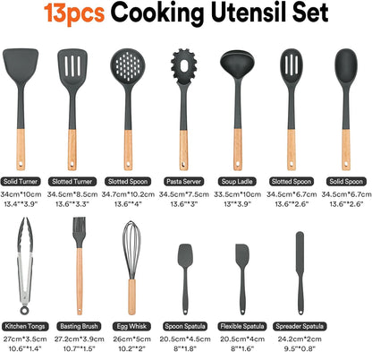 Kitchen Utensils Set, 13PCS Silicone Cooking Utensils, Heat Resistant Kitchen Utensil Spatula Set