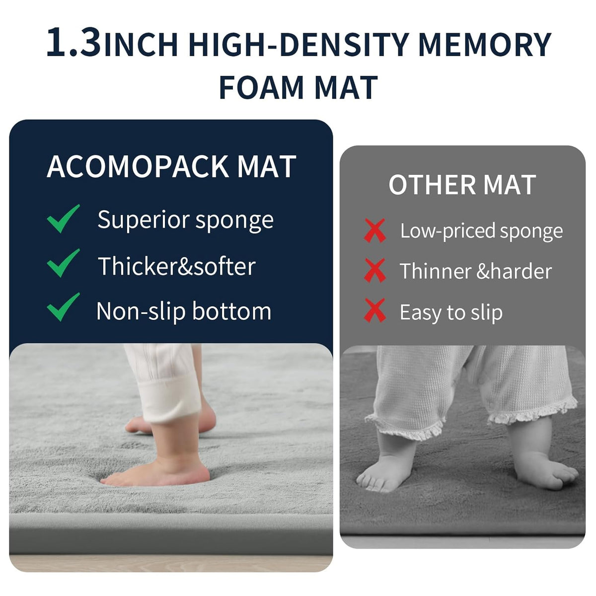 ACOMOPACK Baby Play Mat for Floor 1.3" Thick Memory Foam Play Mat 71"×79" Tummy Time Crawling with
