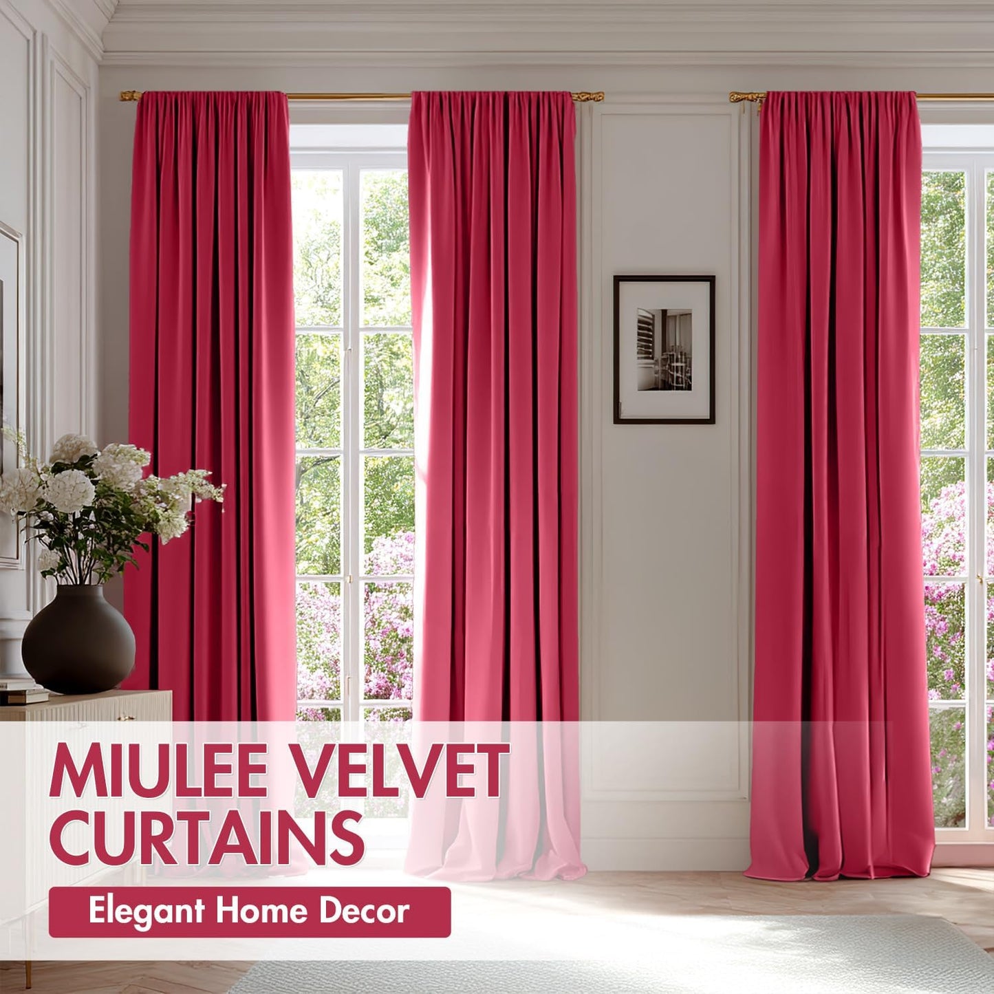 MIULEE Berry Velvet Curtains Thermal Insulated Blackout Curtain Drapes for Bedroom Living Room