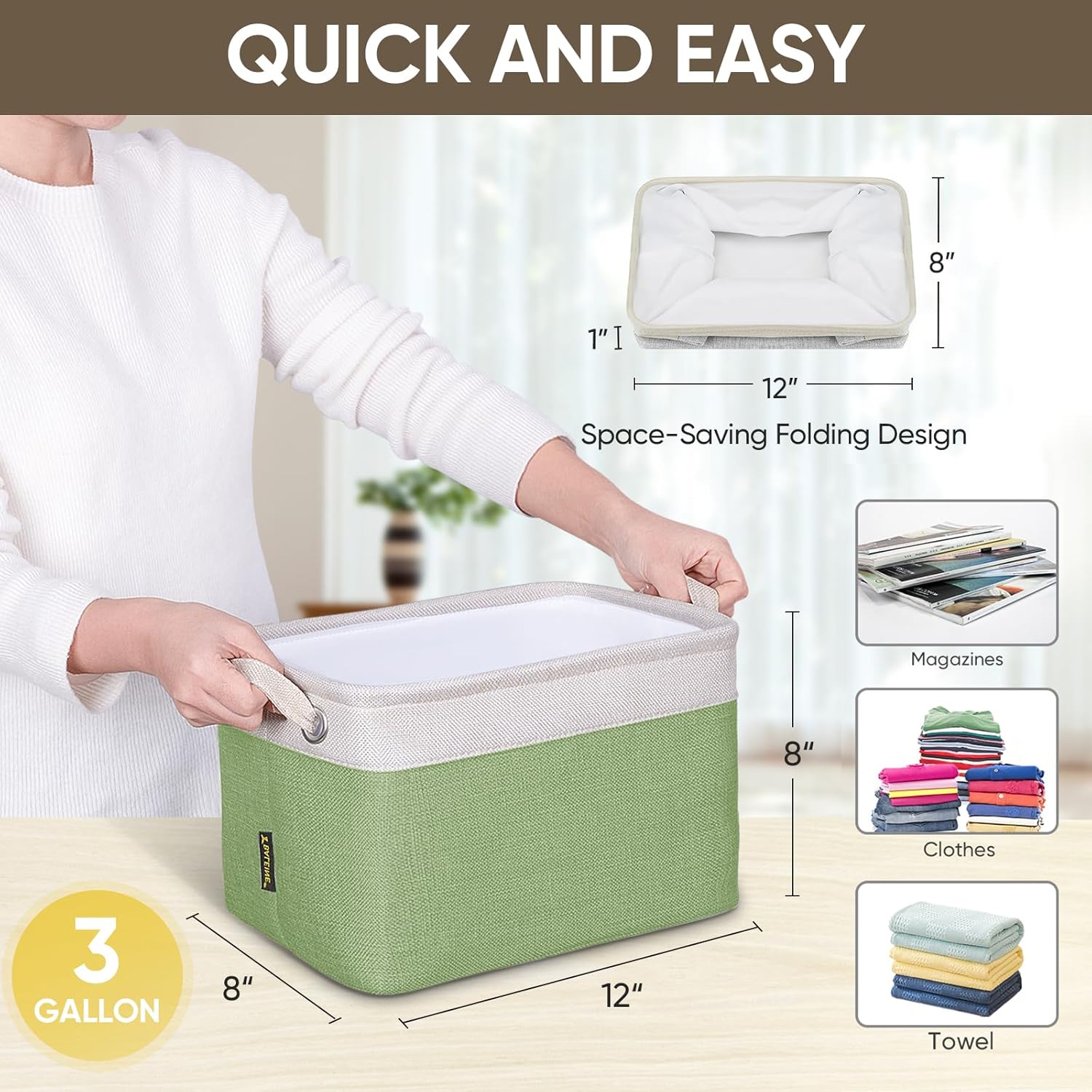 BALEINE 1 Pack Fabric Storage Bins for Shelves, Linen Storage Baskets for Organizing, Decorative