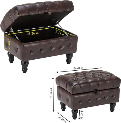 Artechworks Coffee Table Ottoman with Storage,Button Tufted PU Leather Upholstery Footstool Bed