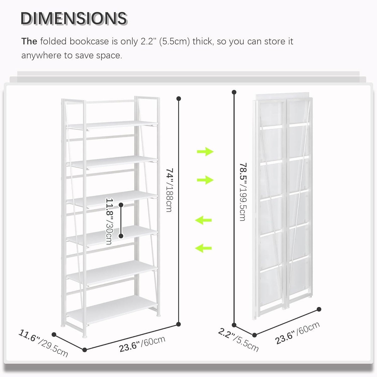 4NM No Assembly Foldable Bookshelf, 6-Shelf Collapsible Bookcase Storage for Small Spaces, 74" H