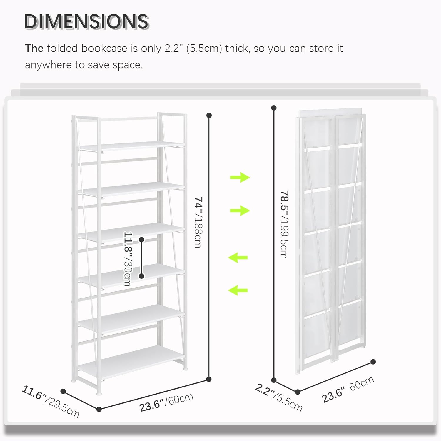 4NM No Assembly Foldable Bookshelf, 6-Shelf Collapsible Bookcase Storage for Small Spaces, 74" H