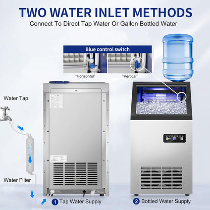 Commercial Ice Maker Machine 120Lbs/24H with 35Lbs Ice Capacity, 45Pcs Clear Ice Cubes Ready in