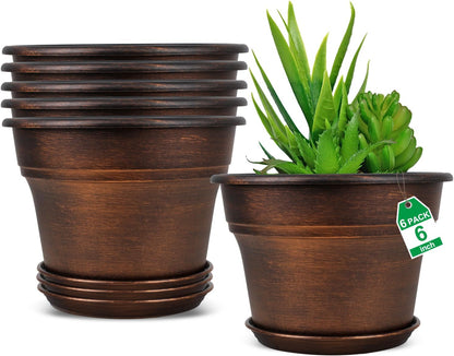 Plant Planters Pots Set of 6 Pack 6 Inch, Plastic Flower Pot for Indoor Plants with Drainage Holes