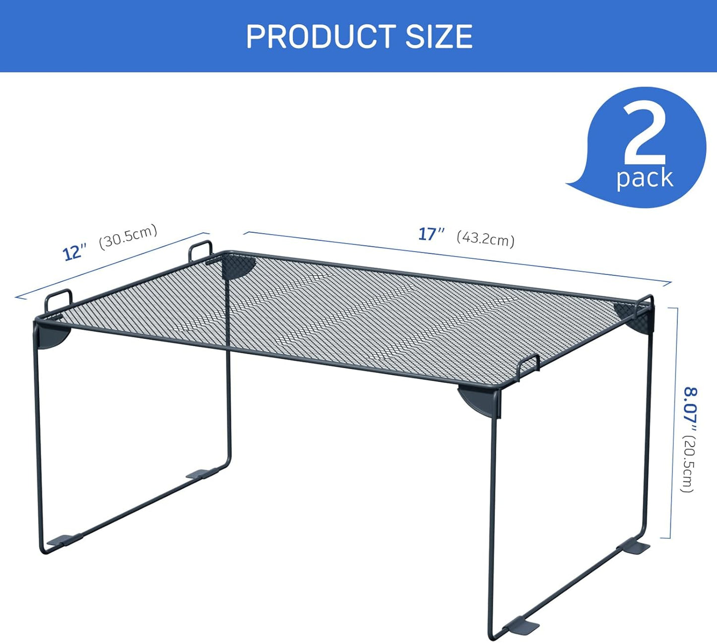 Neudeco Stackable Cabinet Shelf Organizer - 2 Pack Metal Mesh Stacking Shelves for Kitchen, Closet