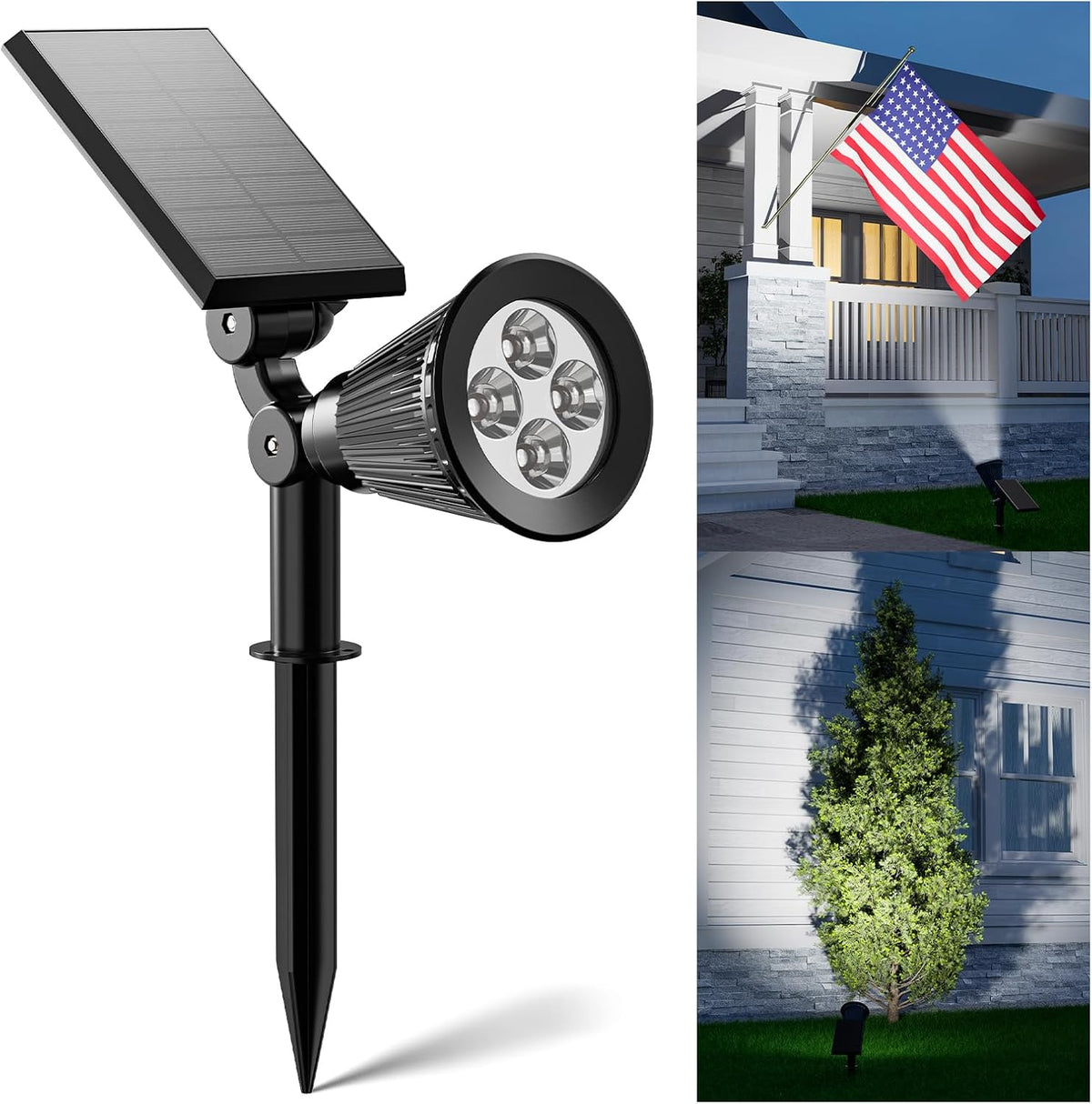 Solar Spot Lights Outdoor Waterproof for Flag, Palm Tree, Pole, Sign, Statue, Mailbox, Bright LED