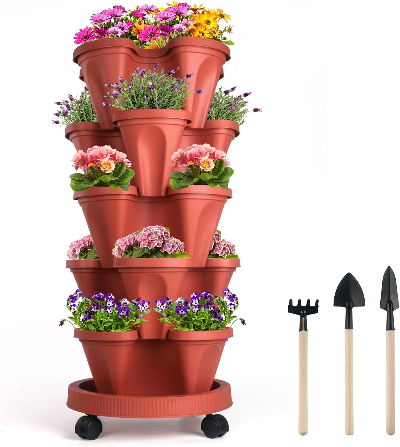 DUNCHATY Stackable Planter with Removable Wheels and Garden Tools, Garden Planting Tower Planters