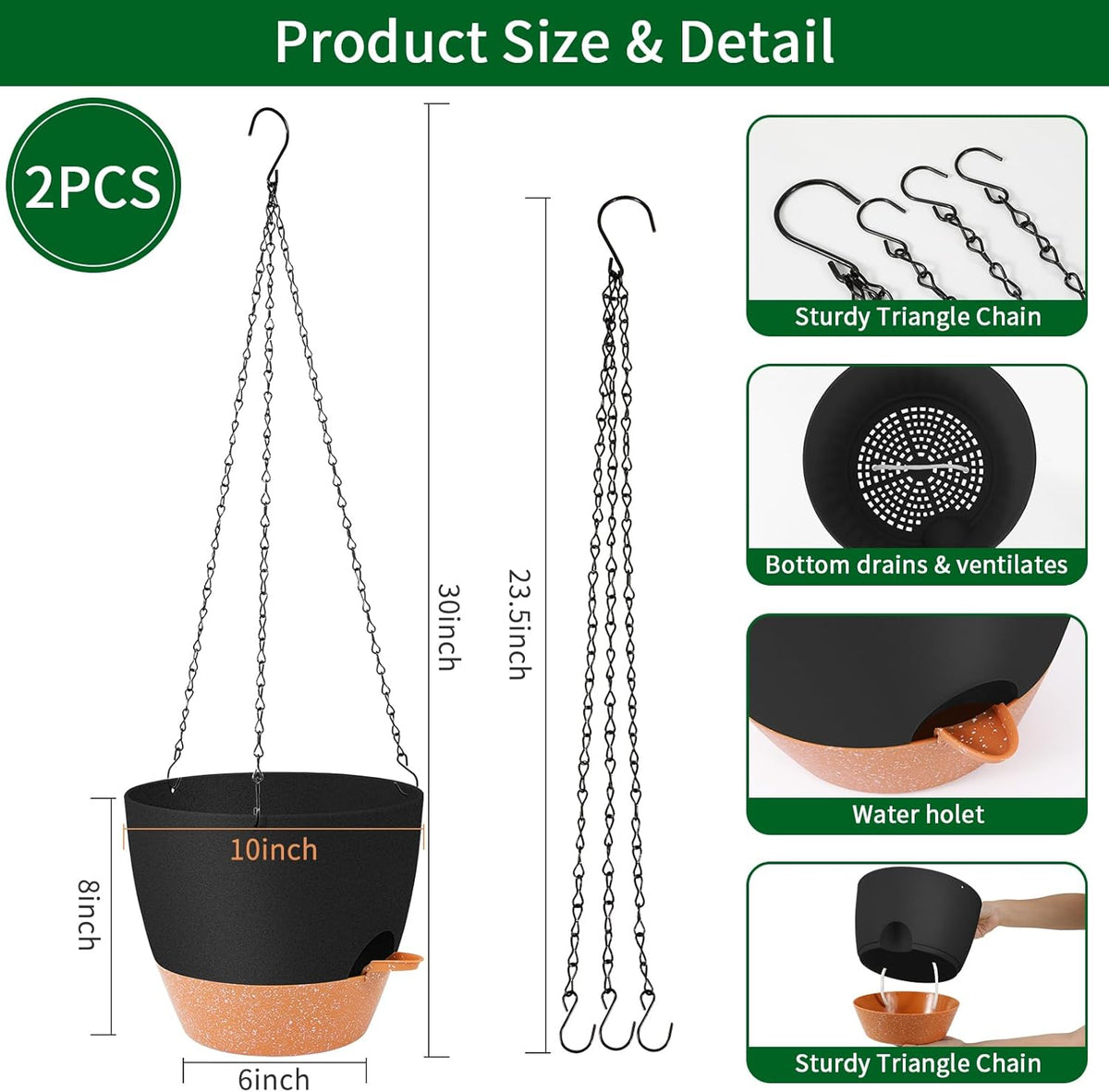 GARDIFE Hanging Planter, 10 inch Hanging planters for Indoor. Outdoor Plants, Self Watering Plant