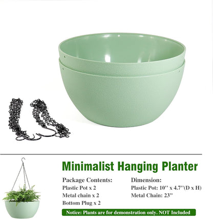 10 inch Hanging Planters for Outdoor Indoor Plants with Drainage Holes and Chain, 2 Pack Round