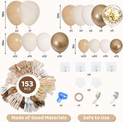 Amandir 153pcs White Sand Balloon Garland Arch Kit, Different Sizes 18 12 10 5 inch Beige Cream