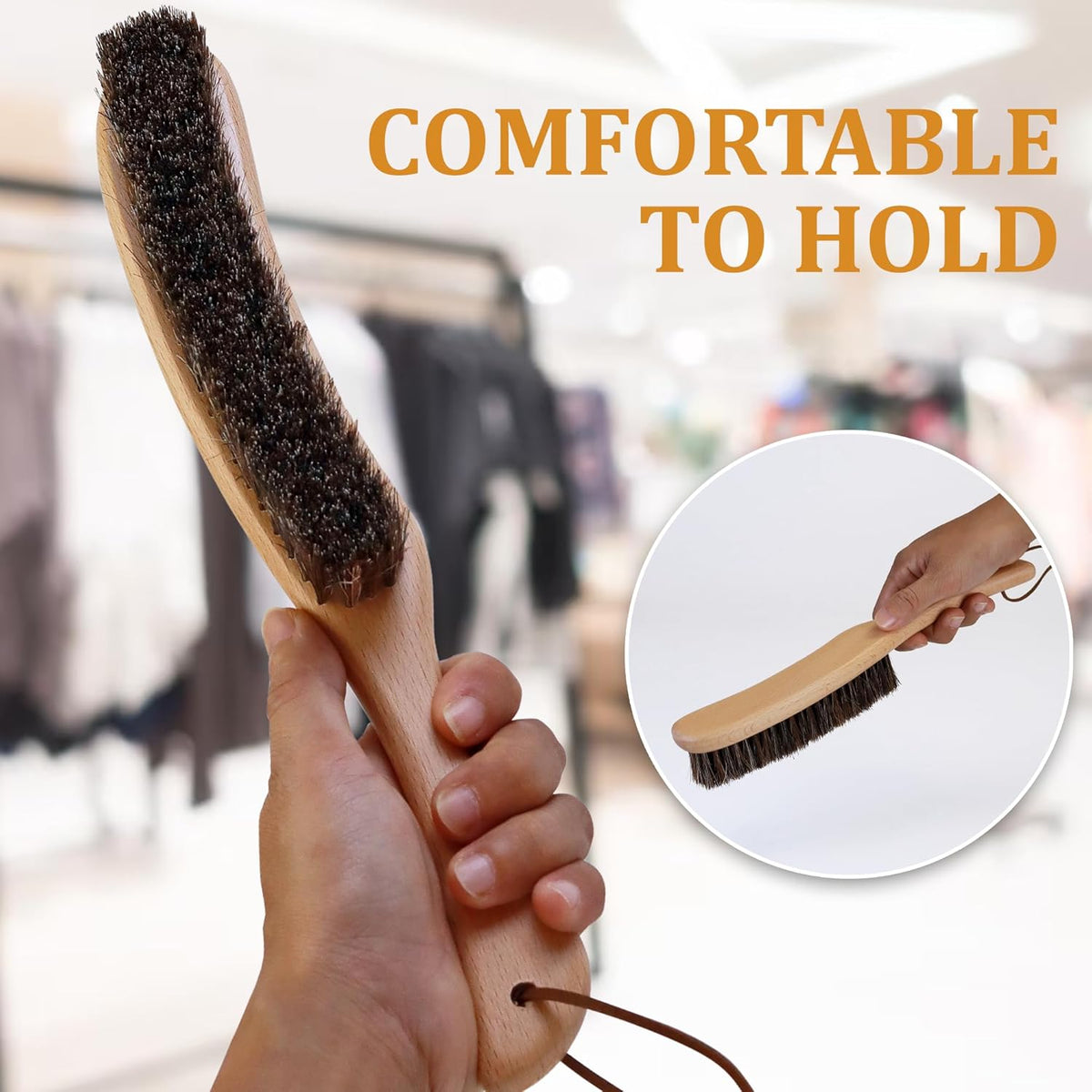 Lint Brush for Clothes with 100% Soft Horse Hair Bristle, Large Beech Wood Handle, Lint Remover for