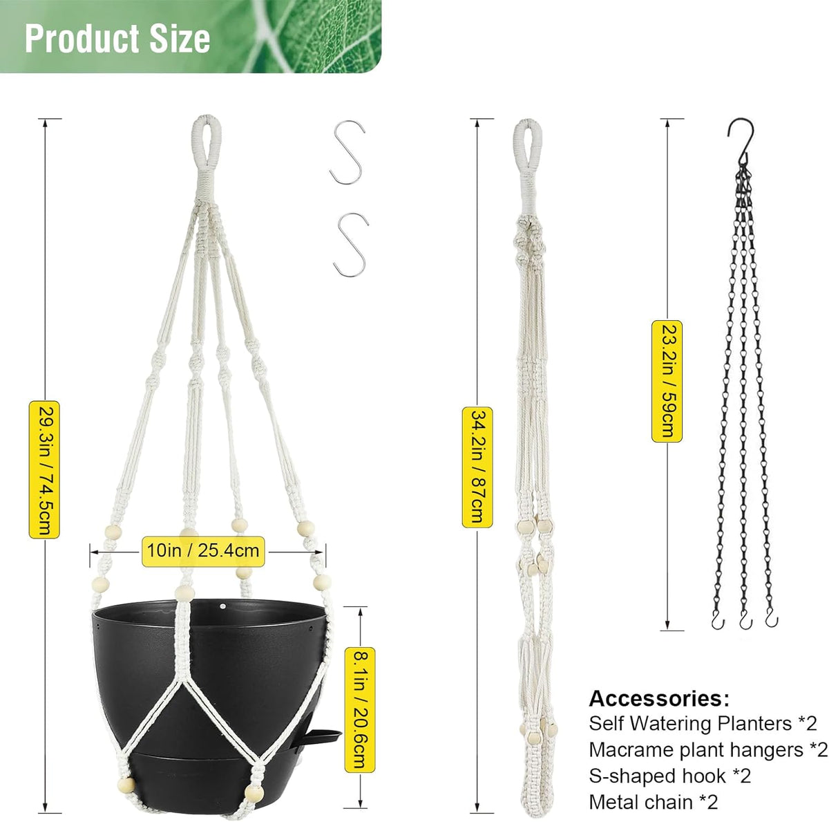 10 inch Self Watering Hanging Planters, 2 Pack Hanging Baskets for Indoor Outdoor Plants, Hanging