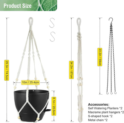 10 inch Self Watering Hanging Planters, 2 Pack Hanging Baskets for Indoor Outdoor Plants, Hanging