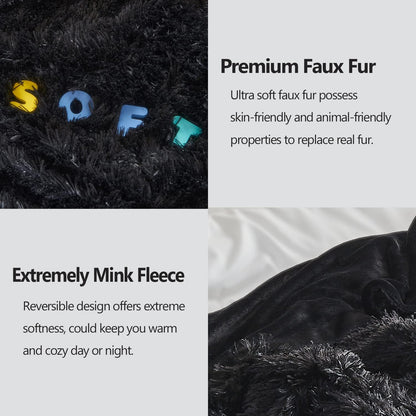 GONAAP Fuzzy Faux Fur Throw Blanket Black Super Soft Cozy Plush Fuzzy Shaggy Blanket for Couch Sofa