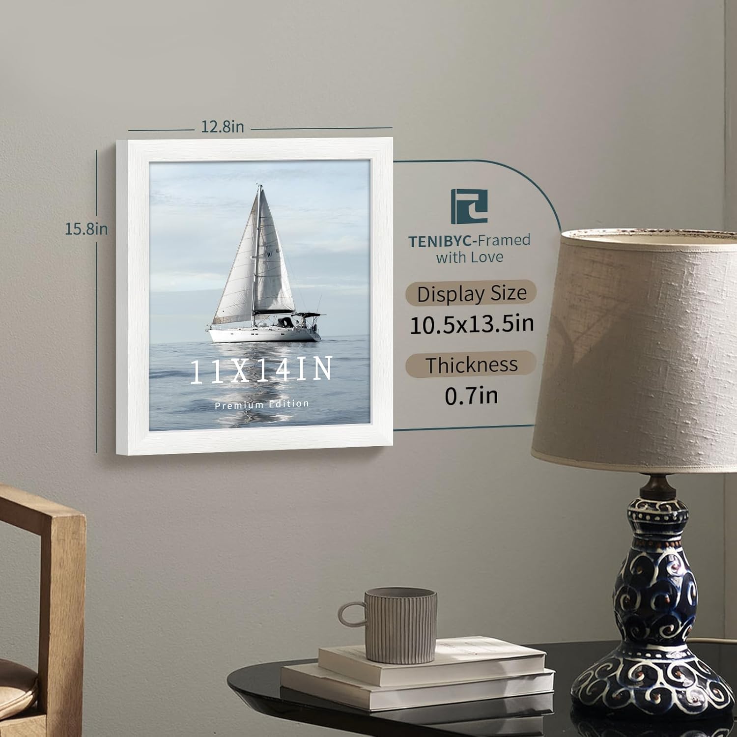 11x14 Picture Frame Set - 3 Pack, Textured White Solid Wood, HD Tempered Glass, Wall Gallery Photo