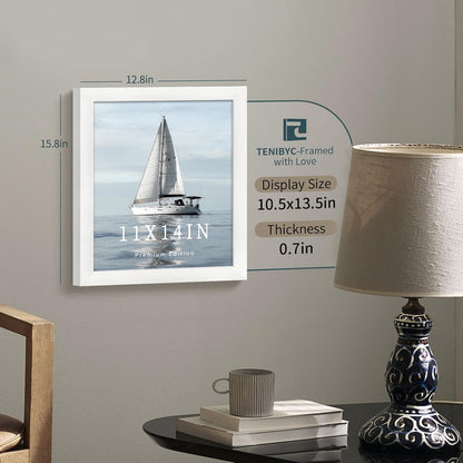 11x14 Picture Frame Set - 3 Pack, Textured White Solid Wood, HD Tempered Glass, Wall Gallery Photo