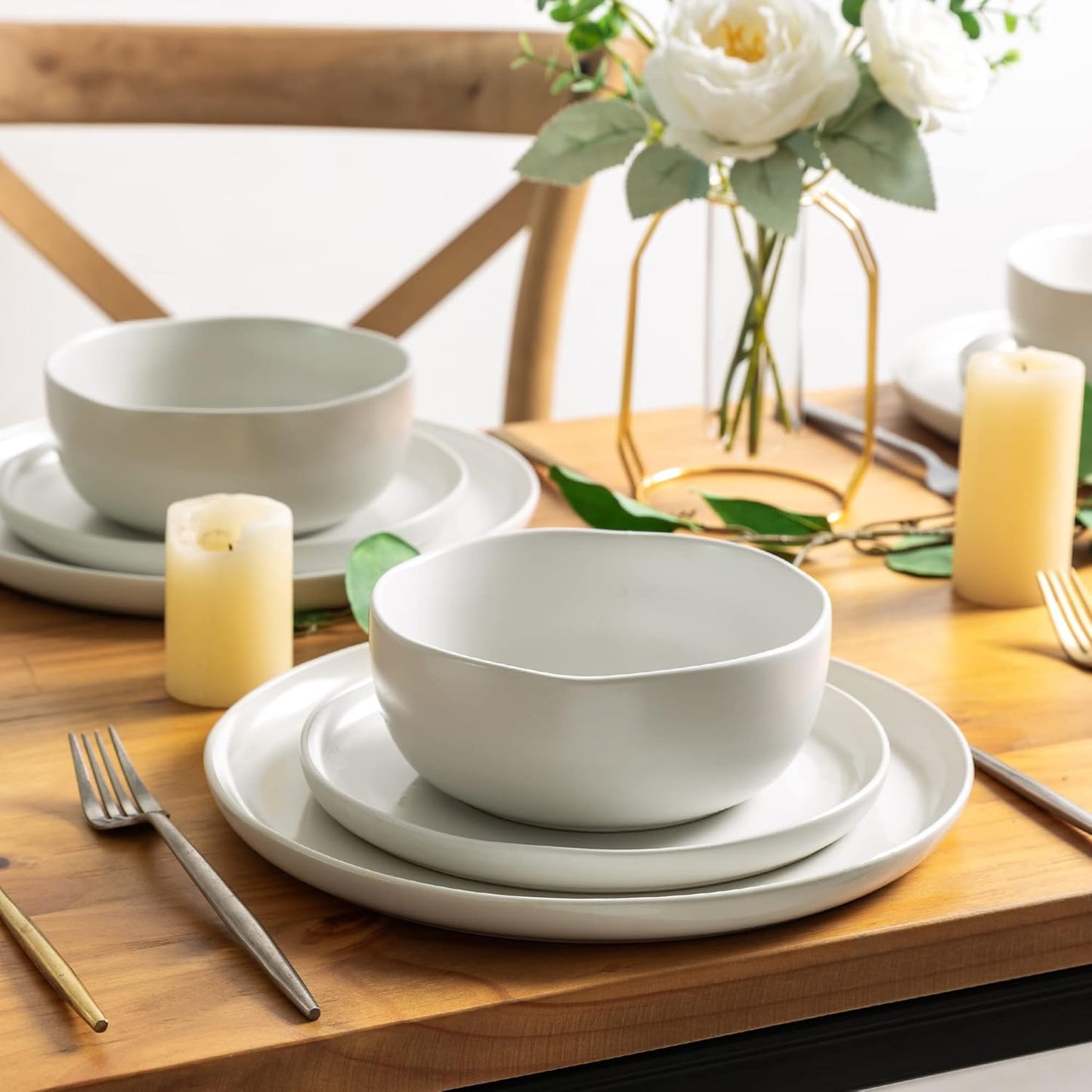 AmorArc Ceramic Dinnerware Sets, Wavy Rim Stoneware Plates and Bowls Sets, Highly Chip and Crack