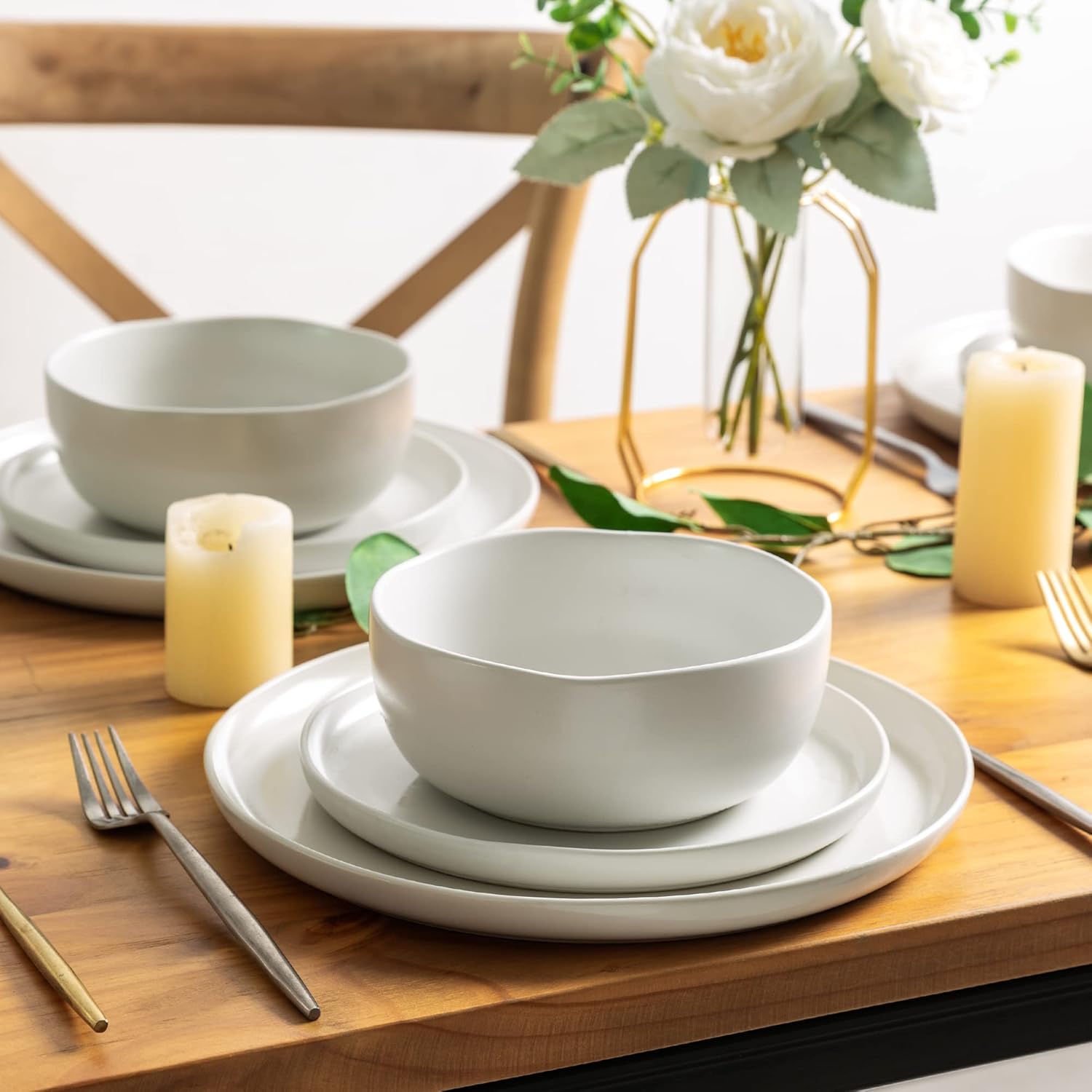 AmorArc Ceramic Dinnerware Sets, Wavy Rim Stoneware Plates and Bowls Sets, Highly Chip and Crack