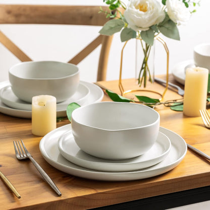 AmorArc Ceramic Dinnerware Sets, Wavy Rim Stoneware Plates and Bowls Sets, Highly Chip and Crack