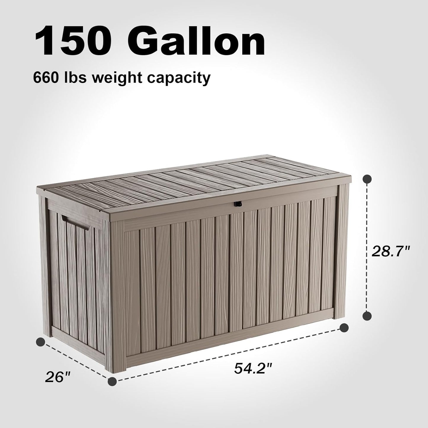 150 Gallon Deck Box,Resin Outdoor Storage Box with Lockable for Patio Furniture, Pool Accessories