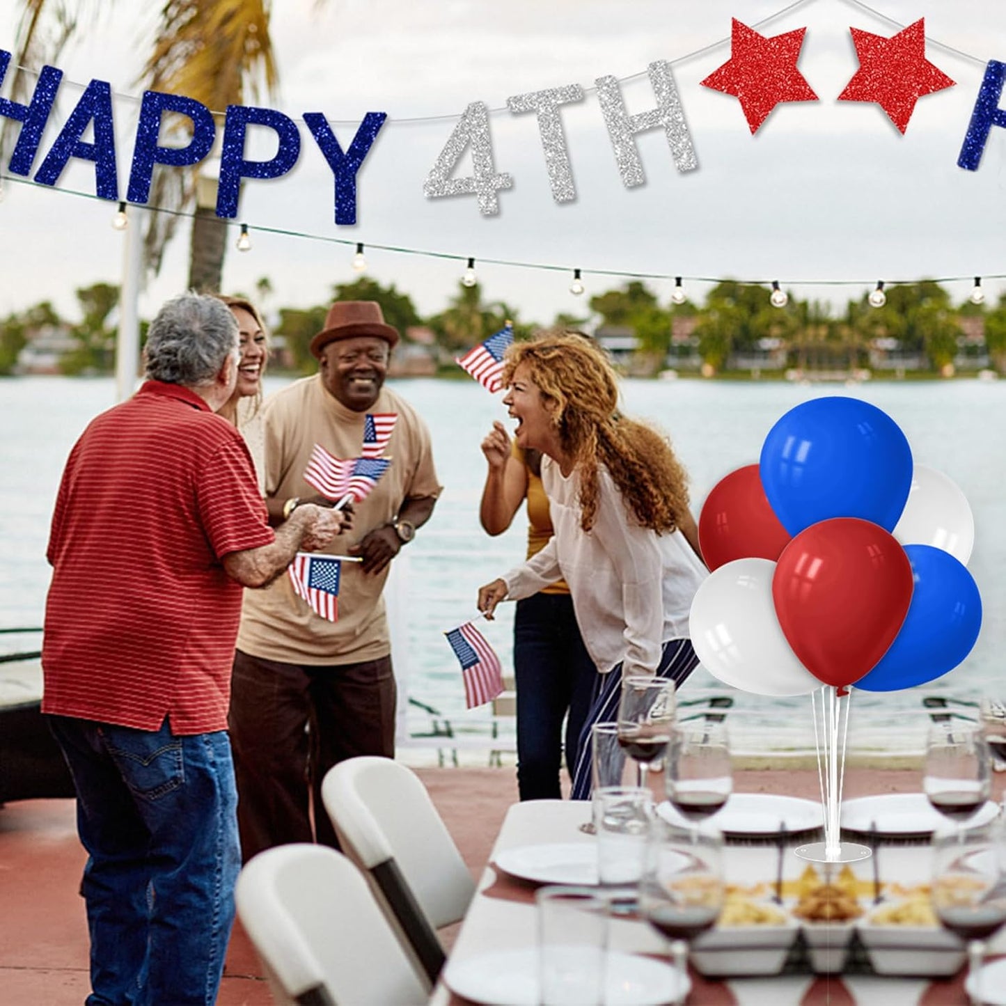 Red White and Blue Balloon Stand Centerpiece Table Decorations for 4th of July Father's Day