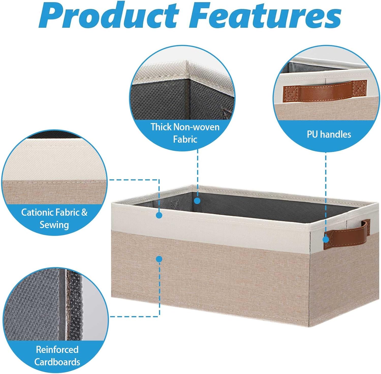 GhvyenntteS Small Fabric Storage Bins 6 Pack, 11.8" x 7.87" x 5.11" Storage Basket with Leather