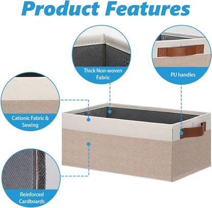 GhvyenntteS Small Fabric Storage Bins 6 Pack, 11.8" x 7.87" x 5.11" Storage Basket with Leather