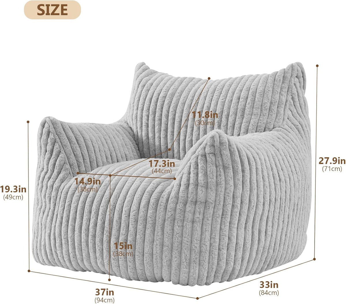 Giant Bean Bag Chairs for Adults Teens, Large Bean Bag Sofa Chairs with Filling Comfy Fuzzy BeanBag