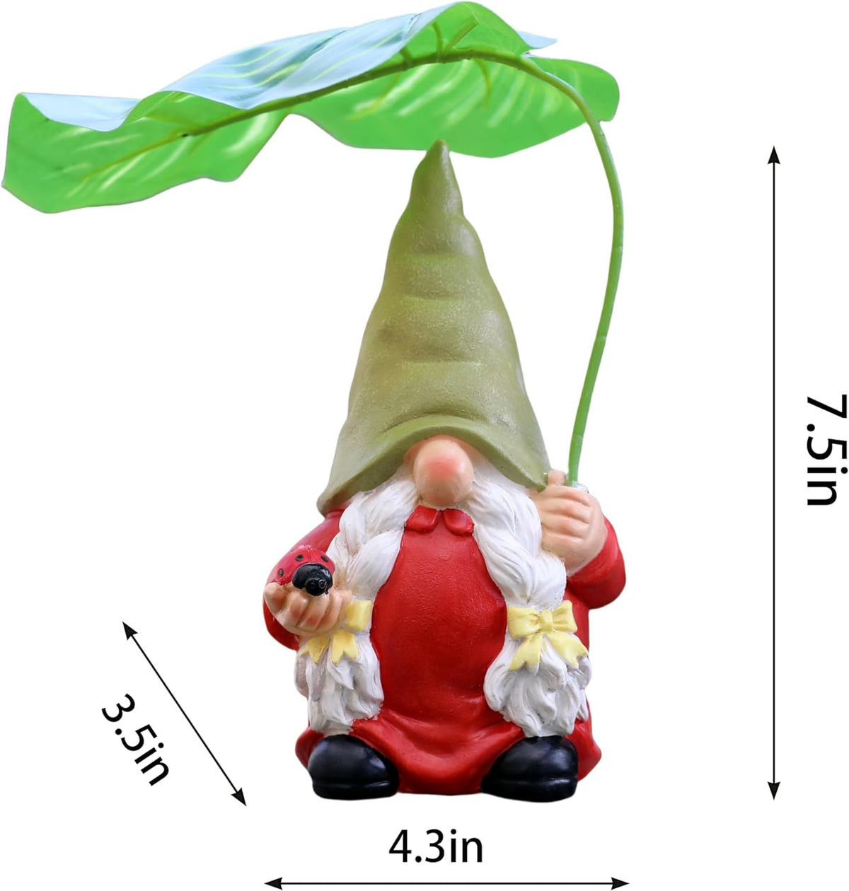 Garden Female Gnome Statue Decoration with Leaf Umbrella, 7.5” Figurine Ornament for Indoor Outdoor