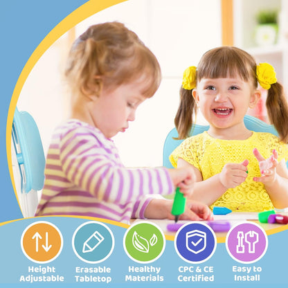 FUNLIO Kids Table and 4 Chairs Set, Height Adjustable Toddler Table and Chair Set for Ages 3-8