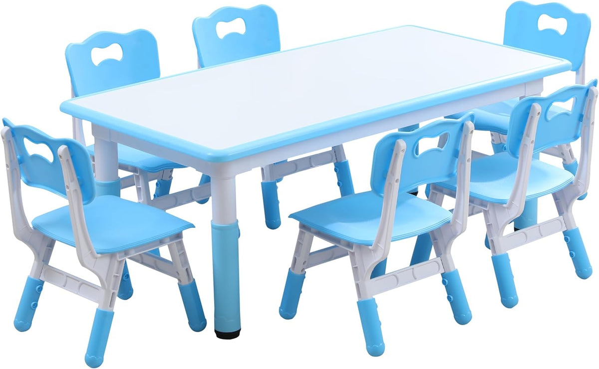 Kids Table and 6 Chairs Set with Graffiti Desktop, Toddler Furniture Set, Non-Slip, Table Children